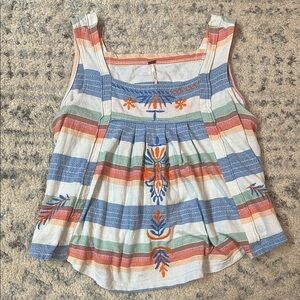 Free People Striped Sleeveless Top with Embroidered Details